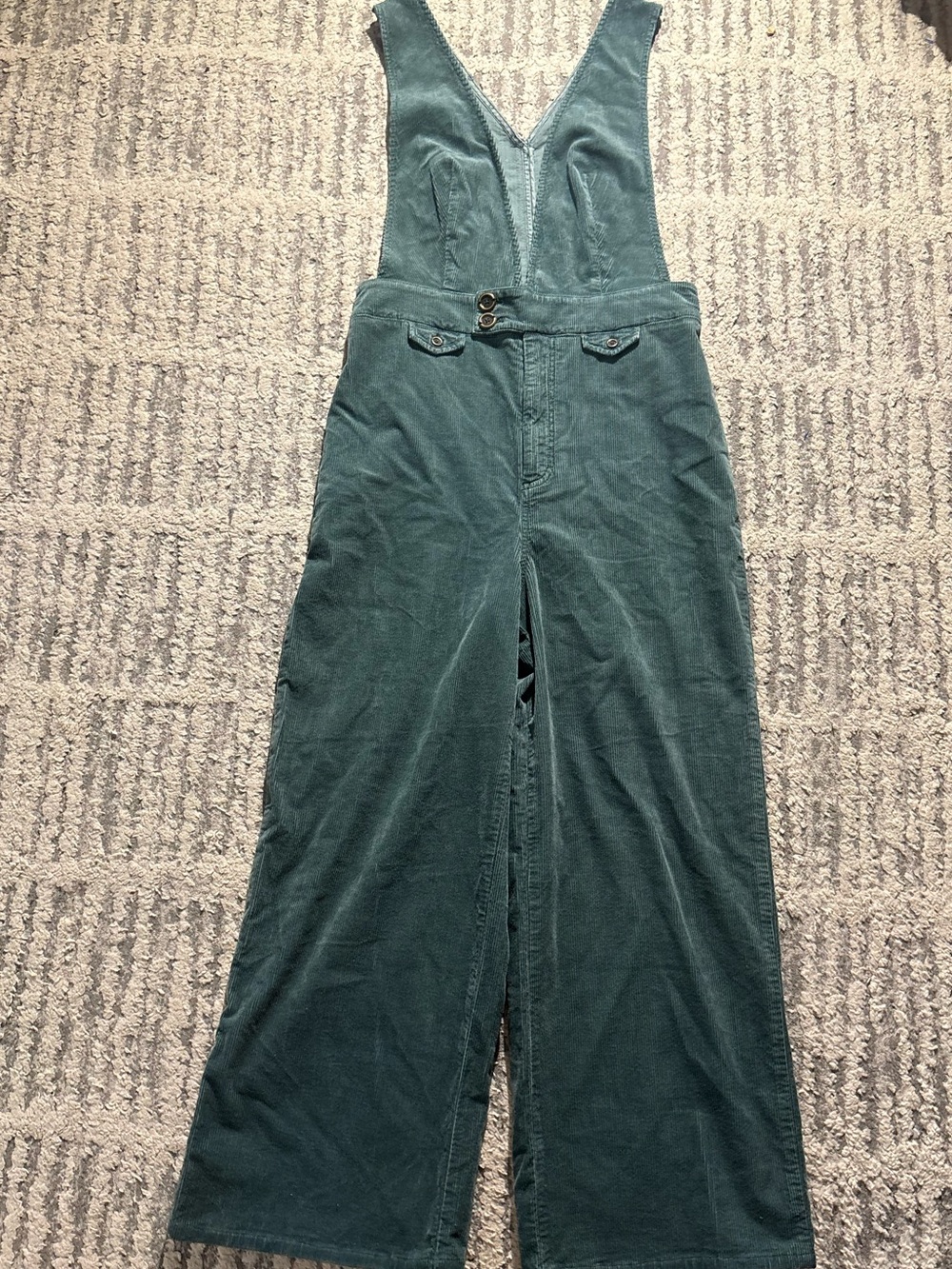 Pilcro Anthropologie green corduroy wide leg overalls jumpsuit size 28 - Picture 2 of 6